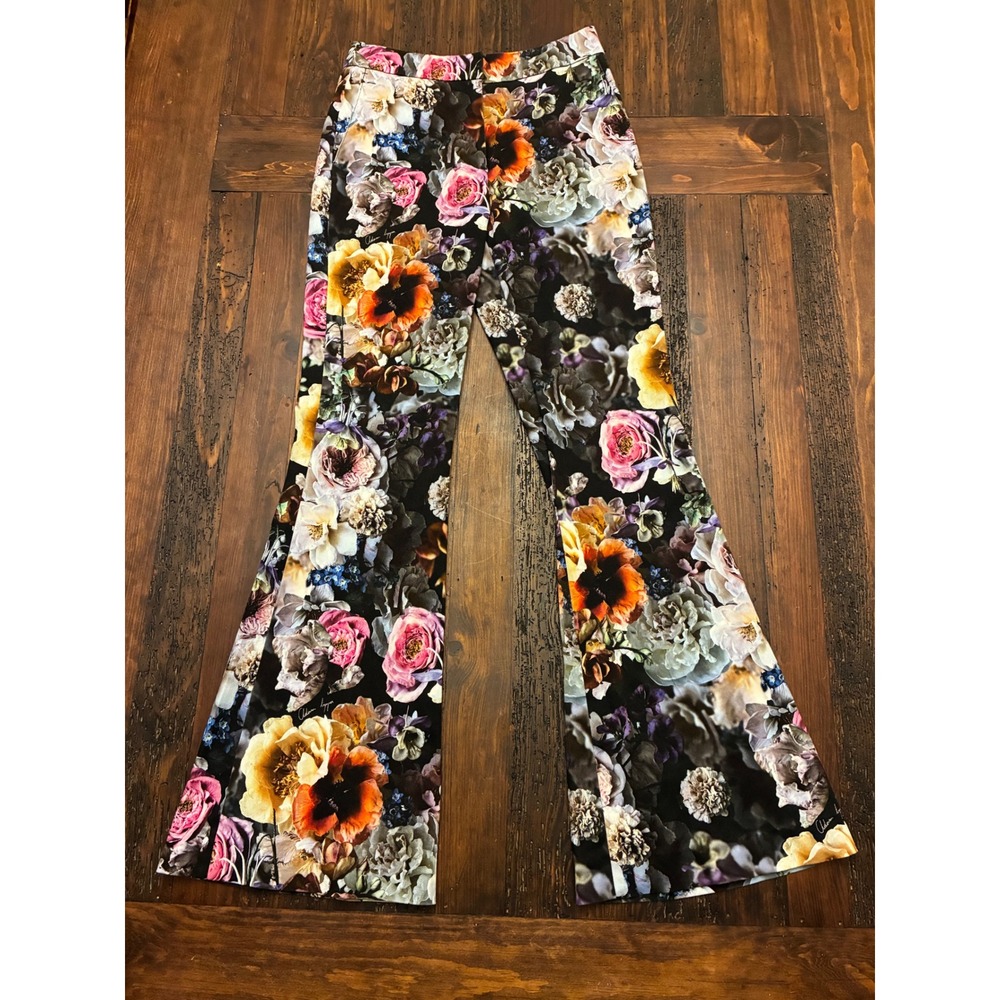 Adam Lippes Black Floral Pants Designer Flare Leg Luxury Chic Women's Size 4 - Picture 2 of 7